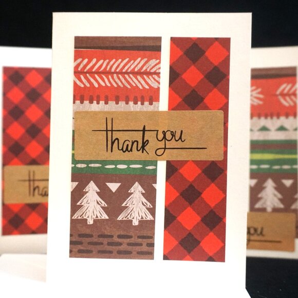3 Thank You Cards Off White with County Print Handmade Greeting Note Cards - Picture 4 of 5